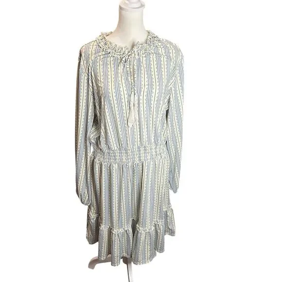 Cabana Life UPF 50+ Smocked Waist Dress XL Blue White Stripe Ruffle Beach Resort - Picture 2 of 9